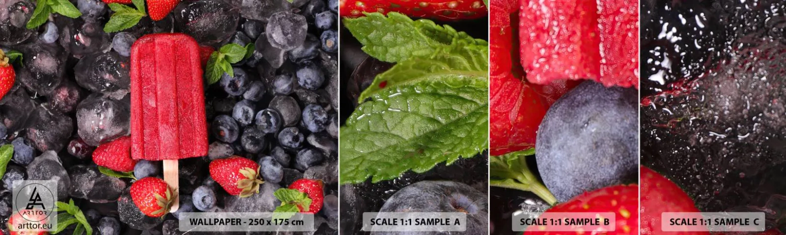 Fototapetenmuster Standard Eco - So schmeckt der heiße Sommer - Eiscreme, Obst, Gesundheit - 100x30 cm