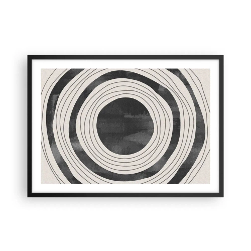 Poster in einem schwarzem Rahmen - Schwarze und weiße konzentrische Kreise auf hellem Hintergrund - 70x50cm - Auf den Punkt gebracht - Moderne Wanddekoration für Wohnzimmer und Schlafzimmer ARTTOR