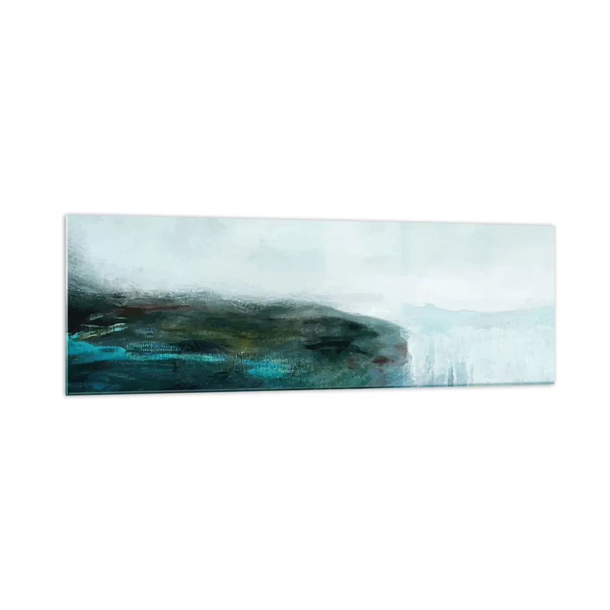 Glasbild - Bild auf glas - Abstrakte Landschaft in Türkis- und Grautönen - 160x50cm - Nautische Abstraktion - Moderne Wanddekoration für Wohnzimmer und Schlafzimmer ARTTOR
