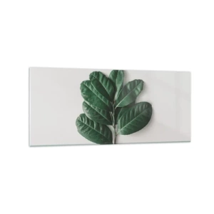 Glasbild - Bild auf glas - Ein Zweig grüner Blätter auf hellem Hintergrund - 120x50cm - Eine Zeichnung purer Natur - Moderne Wanddekoration für Wohnzimmer und Schlafzimmer ARTTOR