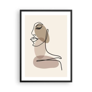 Poster in einem schwarzem Rahmen - Ein minimalistisches Frauenporträt in abstrakten Brauntönen - 50x70cm - Eine gewisse Linie der Schönheit - Moderne Wanddekoration für Wohnzimmer und Schlafzimmer ARTTOR