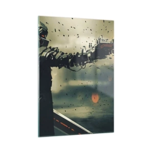 Glasbild - Bild auf glas - Ein Cyberkrieger im futuristischen Stil mit Energiewaffen - 50x70cm - Tödliche Waffe - Dein ganz eigener Terminator - Moderne Wanddekoration für Wohnzimmer und Schlafzimmer ARTTOR