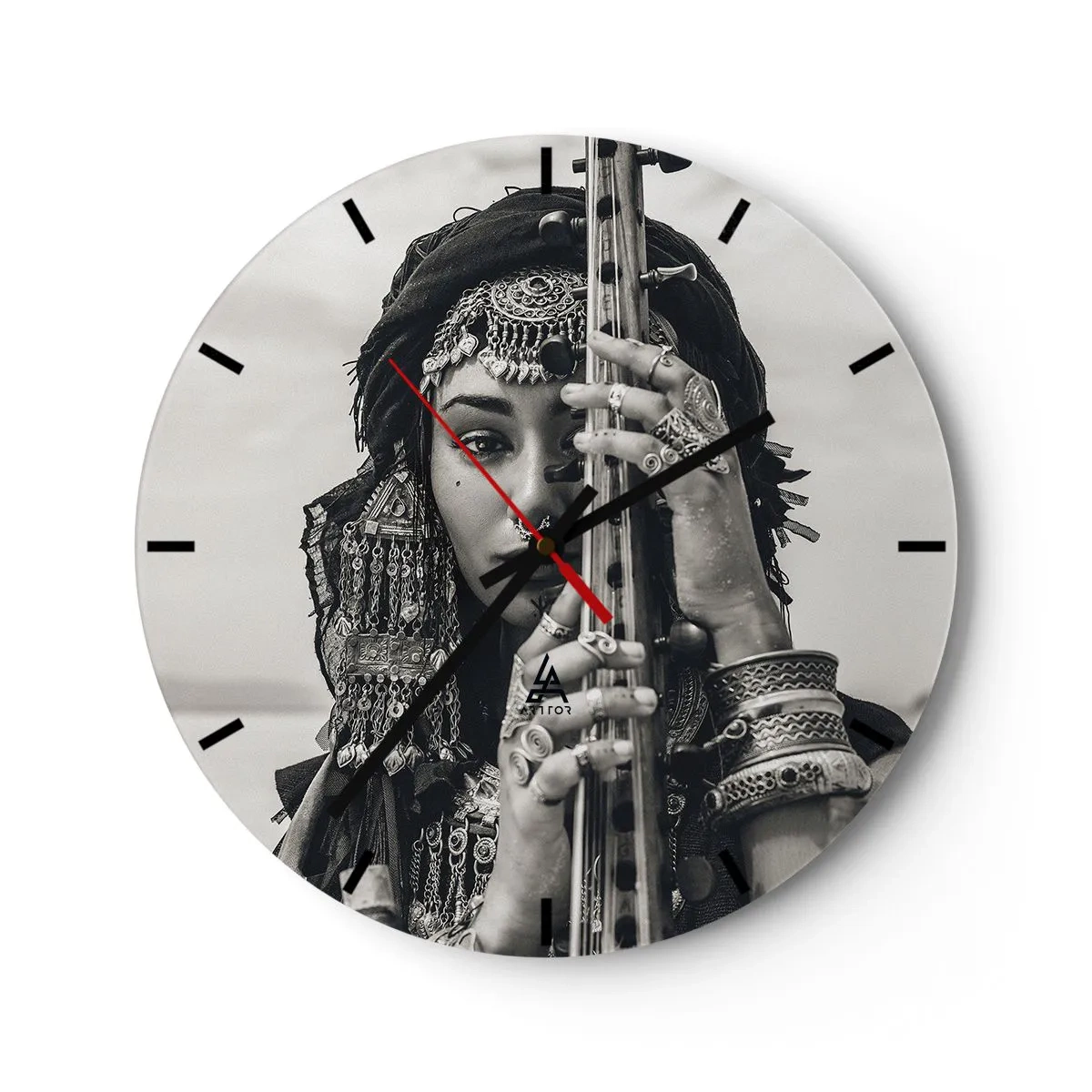 Wanduhr - Glasuhr - Zwei Vögel schmiegen sich aneinander auf einem Ast vor einem rosa Hintergrund - 30x30cm - Die Musik des Orients selbst - Moderne Wanddekoration für Wohnzimmer, Küche und Schlafzimmer ARTTOR