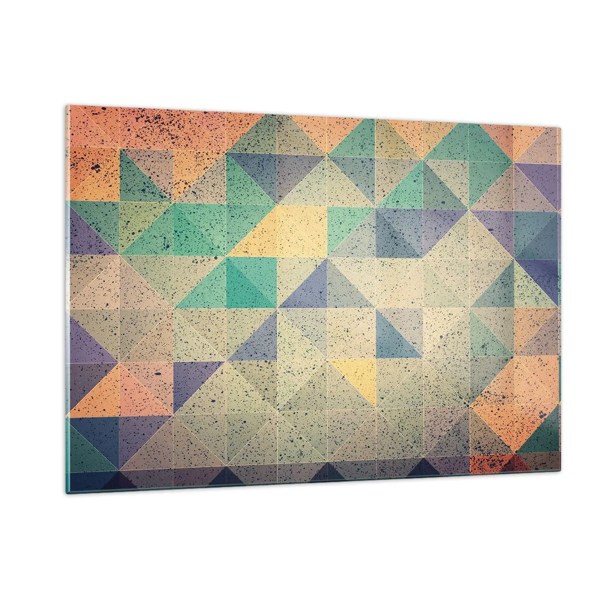 Glasbild - Bild auf glas - Buntes Mosaik mit geometrischen Dreiecken im Retro-Stil - 120x80cm - Republik der Dreiecke - Moderne Wanddekoration für Wohnzimmer und Schlafzimmer ARTTOR
