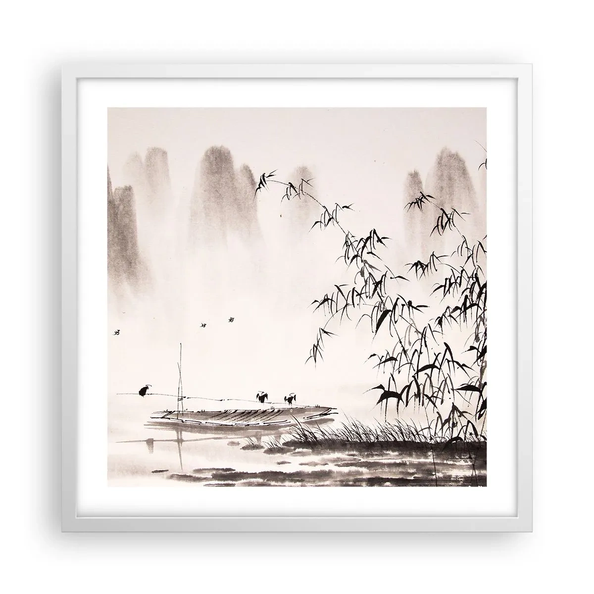 Poster in einem weißen Rahmen - Die Stille der Reisfelder - 50x50 cm