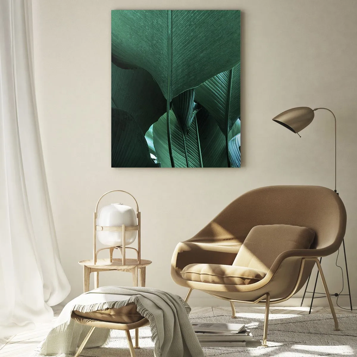 Glasbild - Bild auf glas - Grüne Blätter in minimalistischer Komposition - 80x120cm - Dem Licht zugewandt - Moderne Wanddekoration für Wohnzimmer und Schlafzimmer ARTTOR