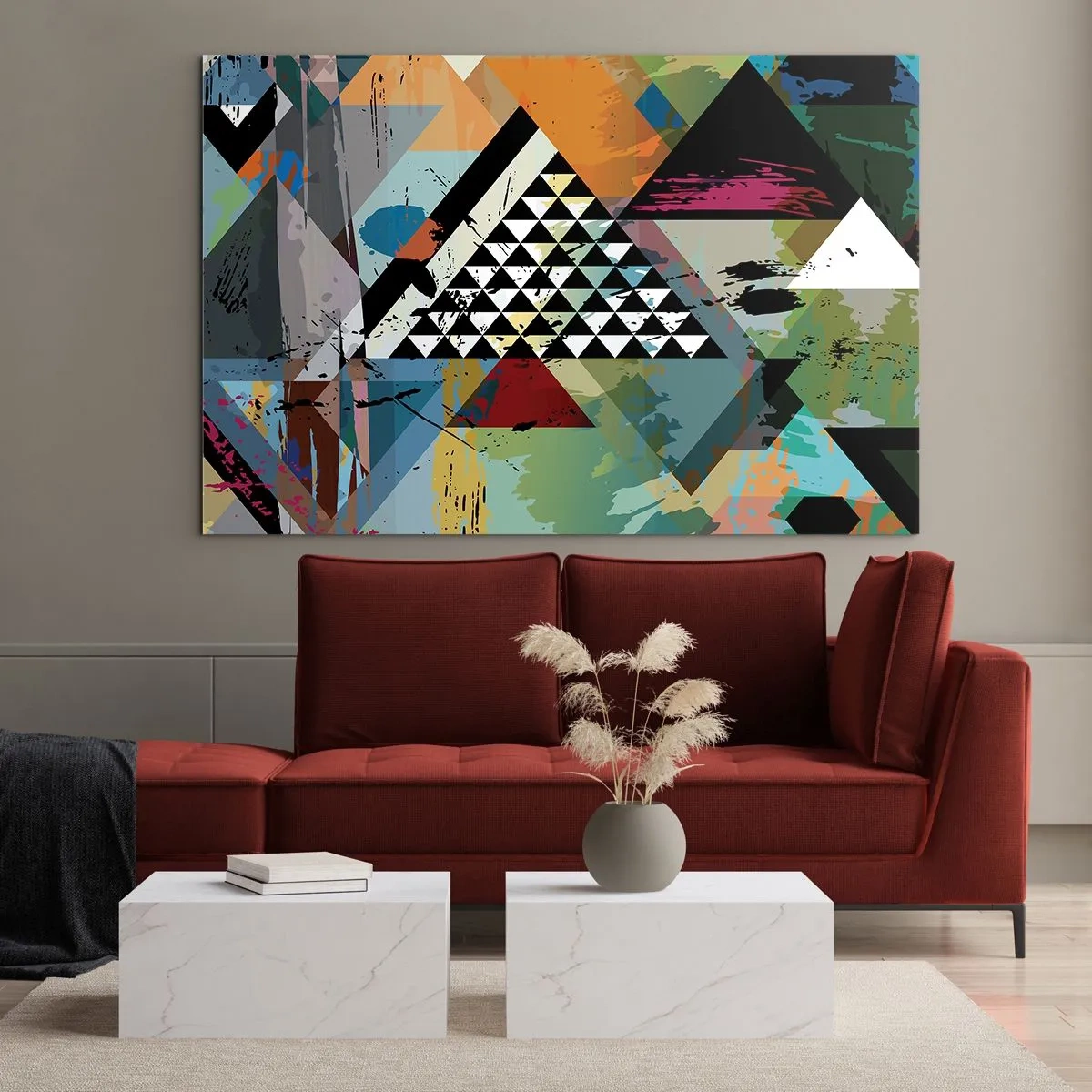 Glasbild - Bild auf glas - Abstrakte Komposition aus geometrischen Formen und Farben - 120x80cm - Wie einfach ist es - Moderne Wanddekoration für Wohnzimmer und Schlafzimmer ARTTOR