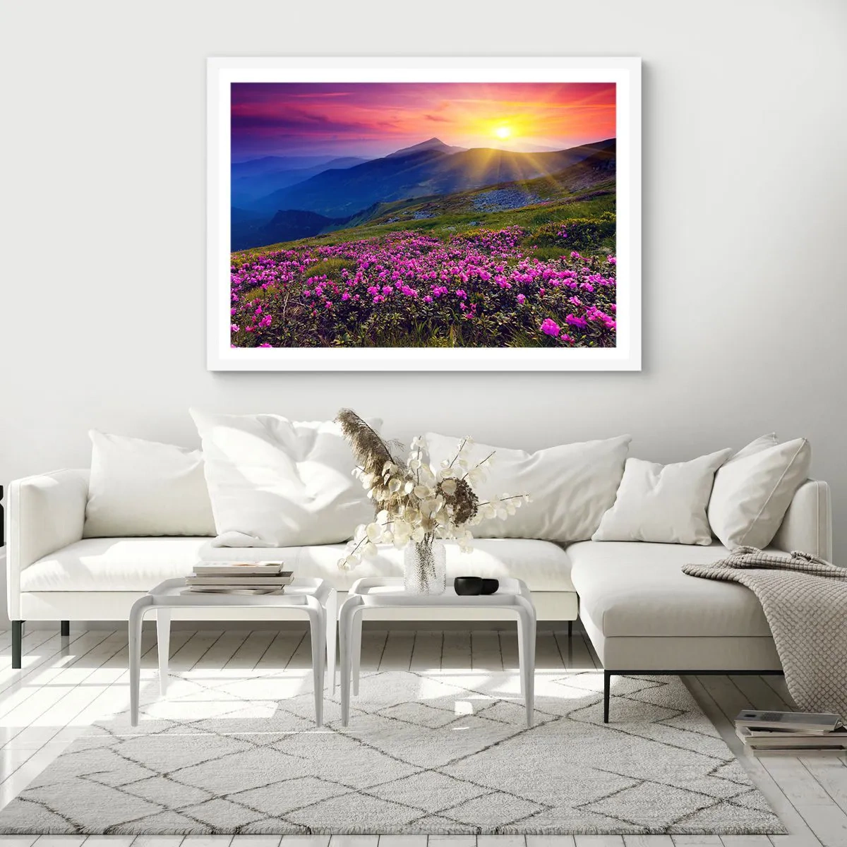 Poster in einem weißen Rahmen - … Und drumherum duftet es nach Latschenkiefer und dem Duft von Kräutern - 50x40 cm