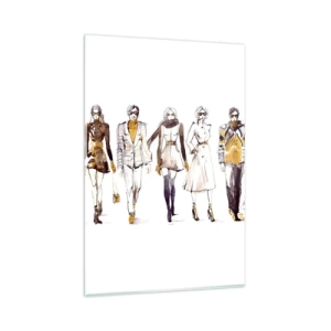 Glasbild - Bild auf glas - Skizze einer Gruppe von Menschen in modischen Outfits - 80x120cm - Lässiger Chic, lässige Eleganz - Moderne Wanddekoration für Wohnzimmer und Schlafzimmer ARTTOR