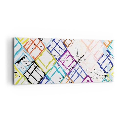 Bild auf Leinwand - Leinwandbild - Bunte Abstraktion mit geometrischen Formen auf weißem Hintergrund - 120x50cm - Zellen zu vermieten - Moderne Wanddekoration für Wohnzimmer und Schlafzimmer ARTTOR