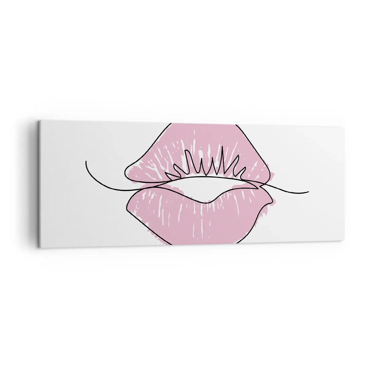 Bild auf Leinwand - Leinwandbild - Minimalistische Lippenzeichnung in einem Rosaton - 140x50cm - Bereit zum Küssen? - Moderne Wanddekoration für Wohnzimmer und Schlafzimmer ARTTOR