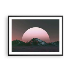 Poster in einem schwarzem Rahmen - Geometrische Berge mit der untergehenden Sonne im Hintergrund - 70x50cm - In einer Nachbargalaxie - Moderne Wanddekoration für Wohnzimmer und Schlafzimmer ARTTOR