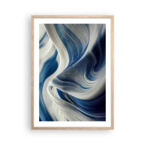 Poster in einem Rahmen aus heller Eiche - Fließfähigkeit von Blau und Weiß - 50x70 cm