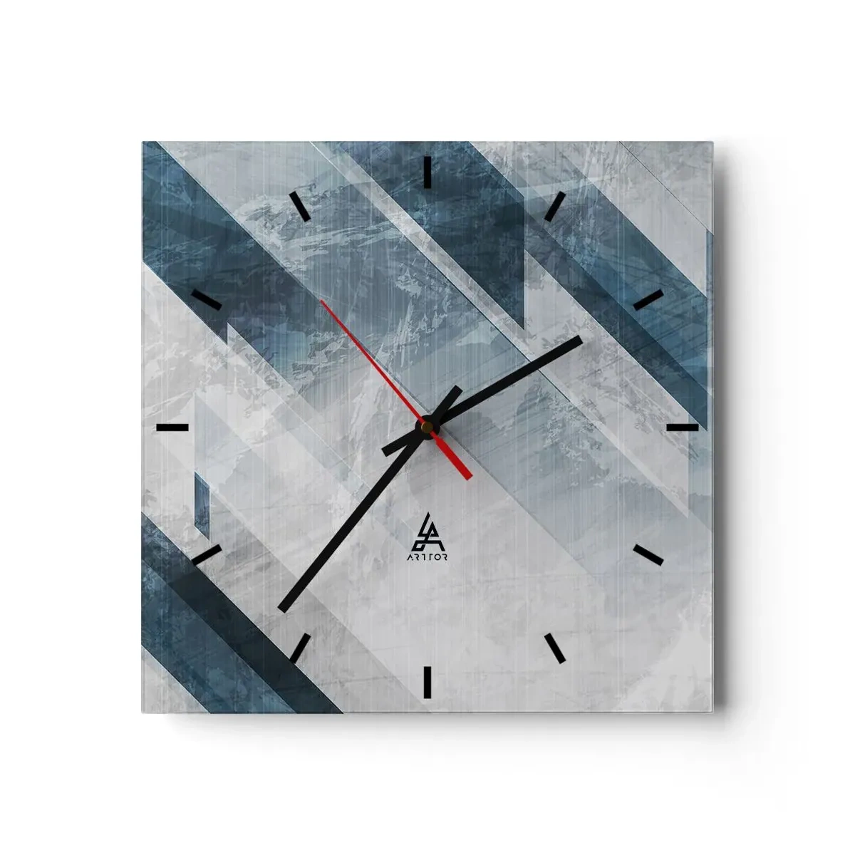 Wanduhr - Glasuhr - Abstrakte Linien in Grau- und Blautönen - 30x30cm - Räumliche Komposition - graue Bewegung - Moderne Wanddekoration für Wohnzimmer und Schlafzimmer ARTTOR