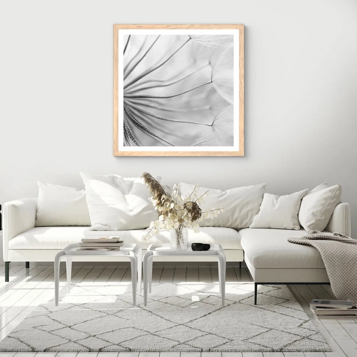 Poster in einem Rahmen aus heller Eiche - Löwenzahn, Drachen - 30x30 cm