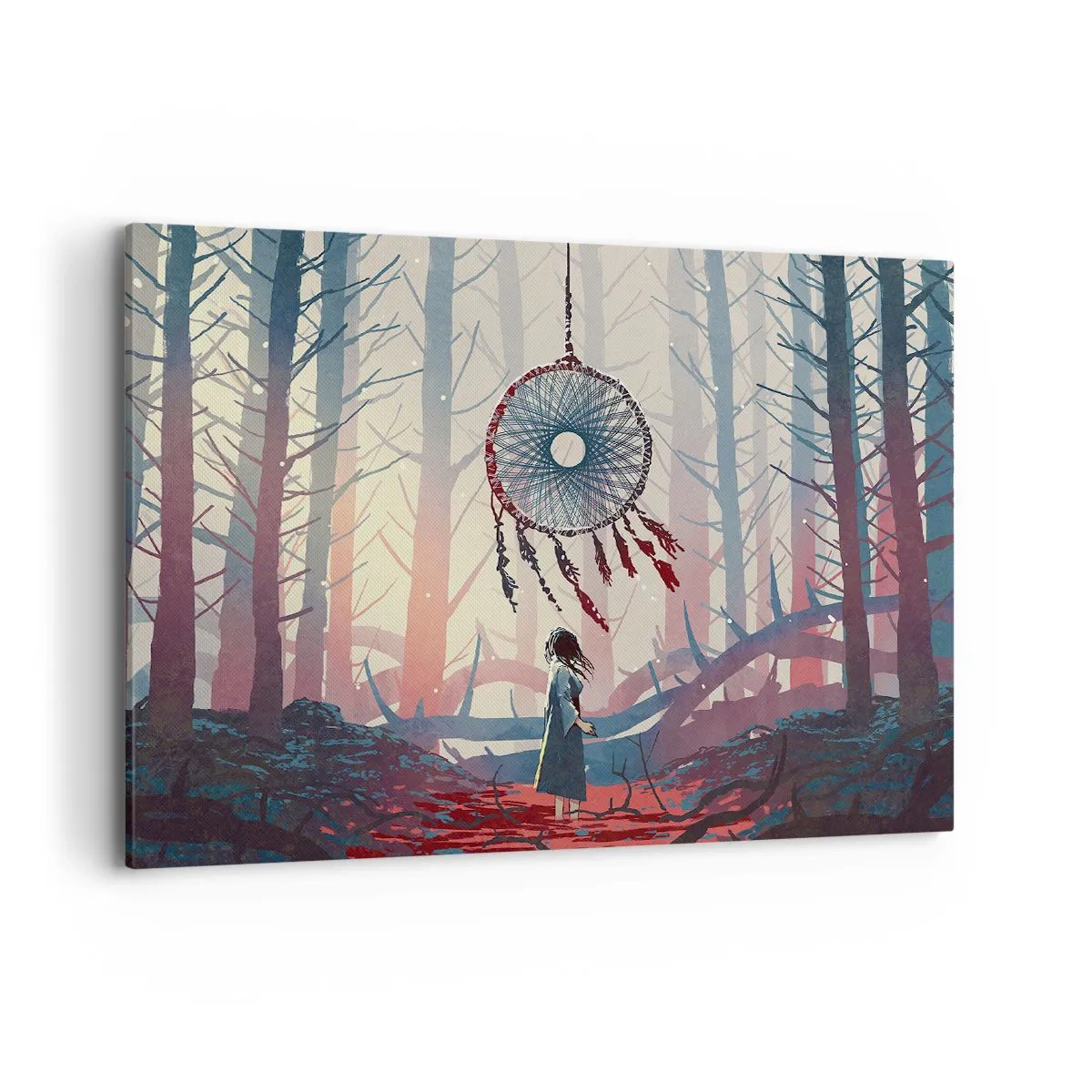 Bild auf Leinwand - Leinwandbild - Waldszene mit riesigem Traumfänger - 100x70cm - Geheimes Glücksritual - Moderne Wanddekoration für Wohnzimmer und Schlafzimmer ARTTOR