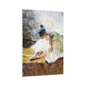 Glasbild - Bild auf glas - Eine Ballerina in einem weißen Kleid im malerischen Stil vor einem impressionistischen Hintergrund. - 70x100cm - Aus einem Gemälde von Degas - Moderne Wanddekoration für Wohnzimmer und Schlafzimmer ARTTOR