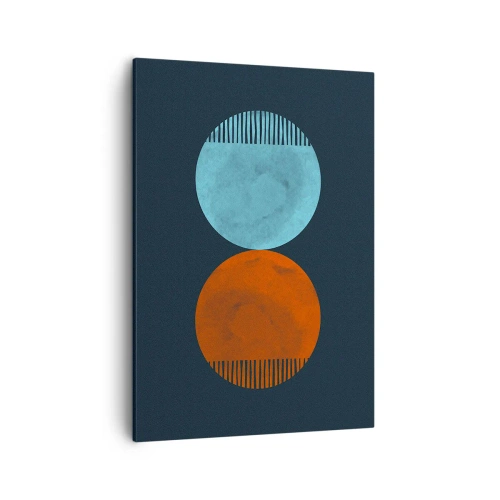 Bild auf Leinwand - Leinwandbild - Minimalistisches Zweirad-Design in Blau und Orange - 50x70cm - Nur Geometrie? - Moderne Wanddekoration für Wohnzimmer und Schlafzimmer ARTTOR