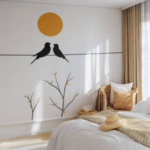 Fototapete Premium Sand - Zwei Vögel auf einer Linie unter der Sonne im minimalistischen Stil - 100x70cm - Abend der Nachtigallen - Moderne Wanddekoration für Wohnzimmer und Schlafzimmer ARTTOR