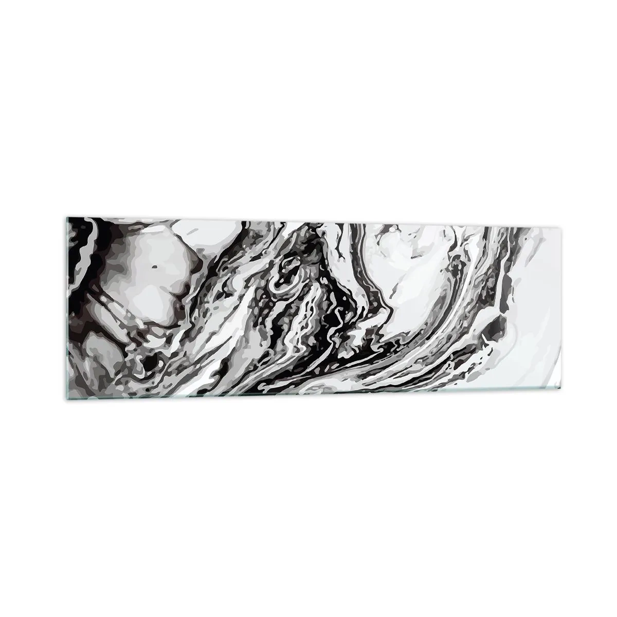 Glasbild - Bild auf glas - Abstraktes Marmormuster in Schwarz und Weiß - 160x50cm - Am Anfang war Chaos - Moderne Wanddekoration für Wohnzimmer und Schlafzimmer ARTTOR