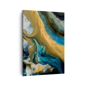 Bild auf Leinwand - Leinwandbild - Abstrakte Wellen in Gold- und Blautönen - 50x70cm - Blau - Gelb - gegenseitige Beeinflussung - Moderne Wanddekoration für Wohnzimmer und Schlafzimmer ARTTOR