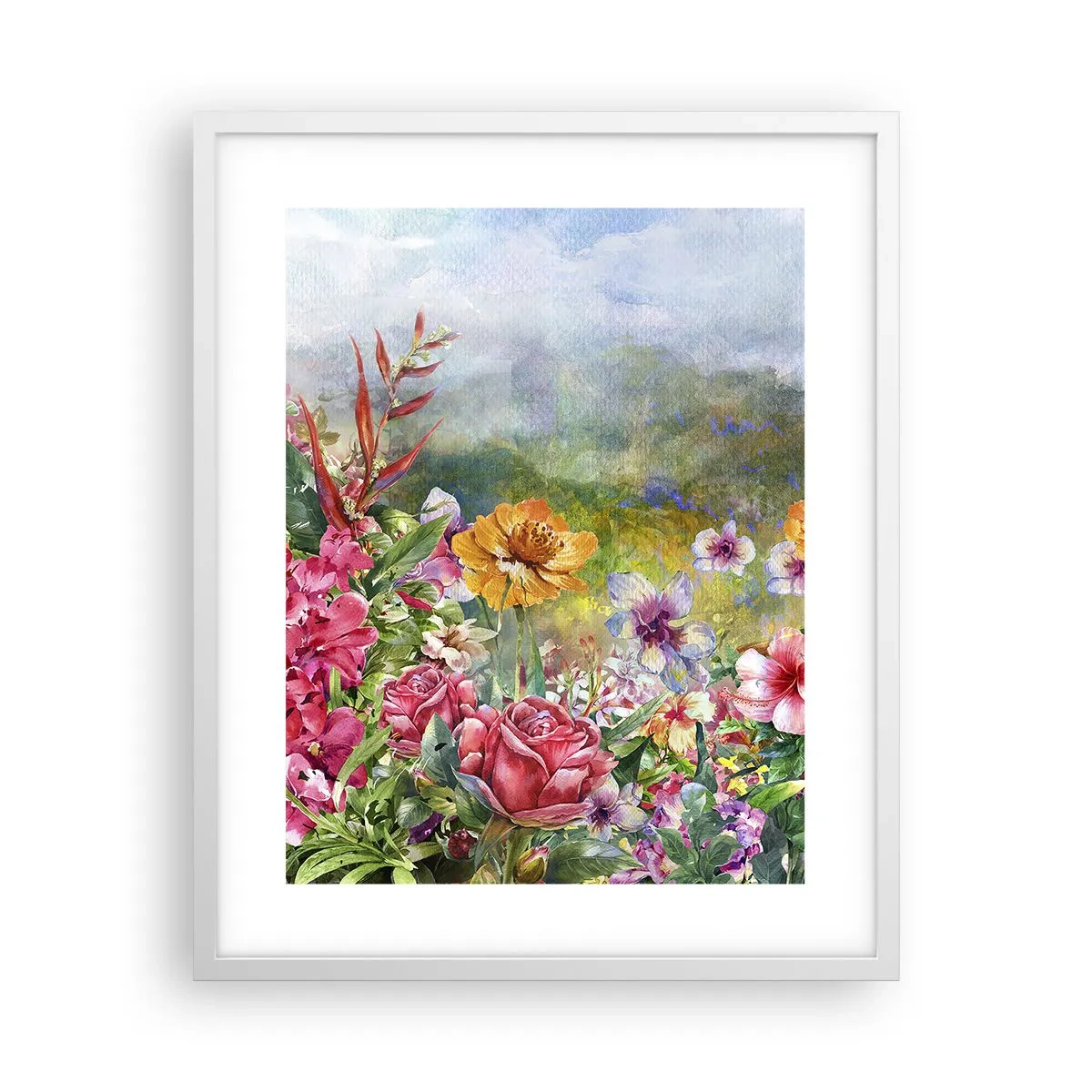 Poster in einem weißen Rahmen - Ein Garten, der verrückt geworden ist - 40x50 cm
