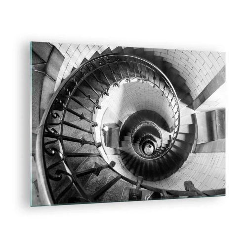 Glasbild - Bild auf glas - Schwarz-Weiß-Foto einer Wendeltreppe in Perspektive - 70x50cm - Höher und höher - Moderne Wanddekoration für Wohnzimmer und Schlafzimmer ARTTOR