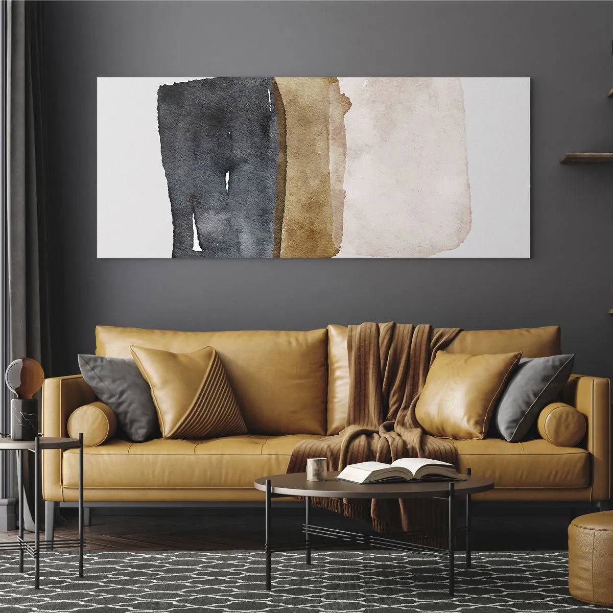 Glasbild - Bild auf glas - Eine minimalistische Komposition aus drei Rechtecken in Erdtönen. - 140x50cm - Die Komposition der Farben der Erde - Moderne Wanddekoration für Wohnzimmer und Schlafzimmer ARTTOR