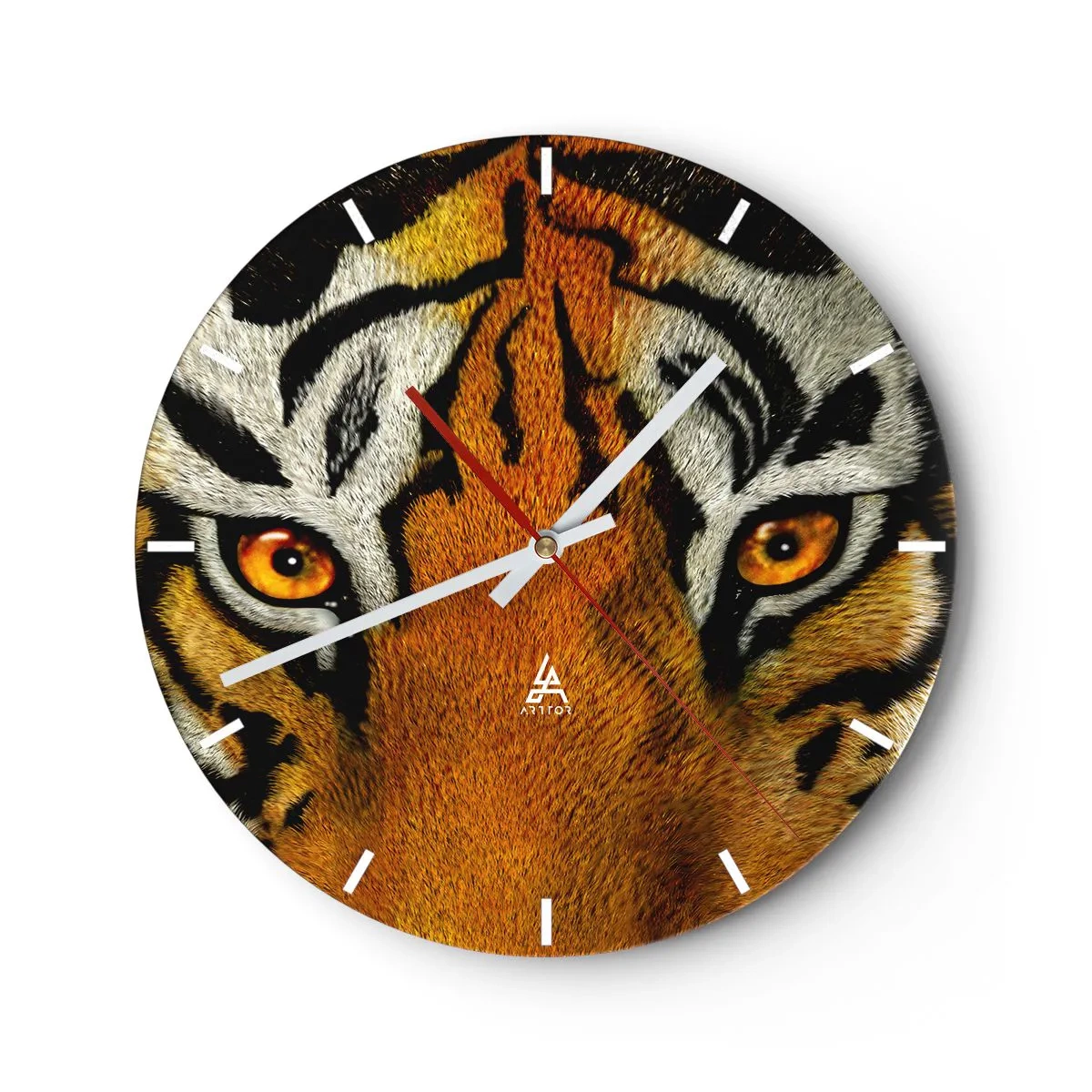 Wanduhr - Glasuhr - Eine Nahaufnahme des intensiven Blicks des Tigers - 30x30cm - Schrecklich und schön - Moderne Wanddekoration für Wohnzimmer, Küche und Schlafzimmer ARTTOR