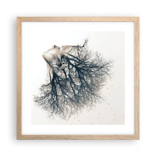 Poster in einem Rahmen aus heller Eiche - Dem Rauschen der Bäume lauschen - 40x40 cm