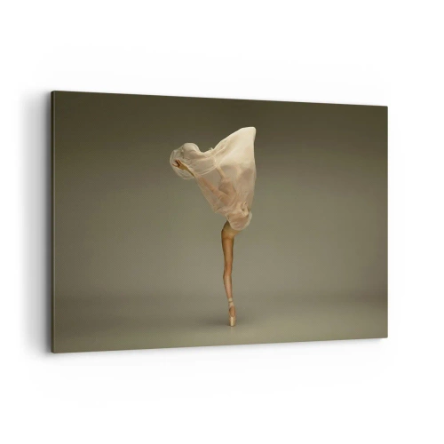 Bild auf Leinwand - Leinwandbild - Eine Tänzerin schwebt mit Stoff in der Luft - 120x80cm - Es wird bald auffliegen - Moderne Wanddekoration für Wohnzimmer und Schlafzimmer ARTTOR