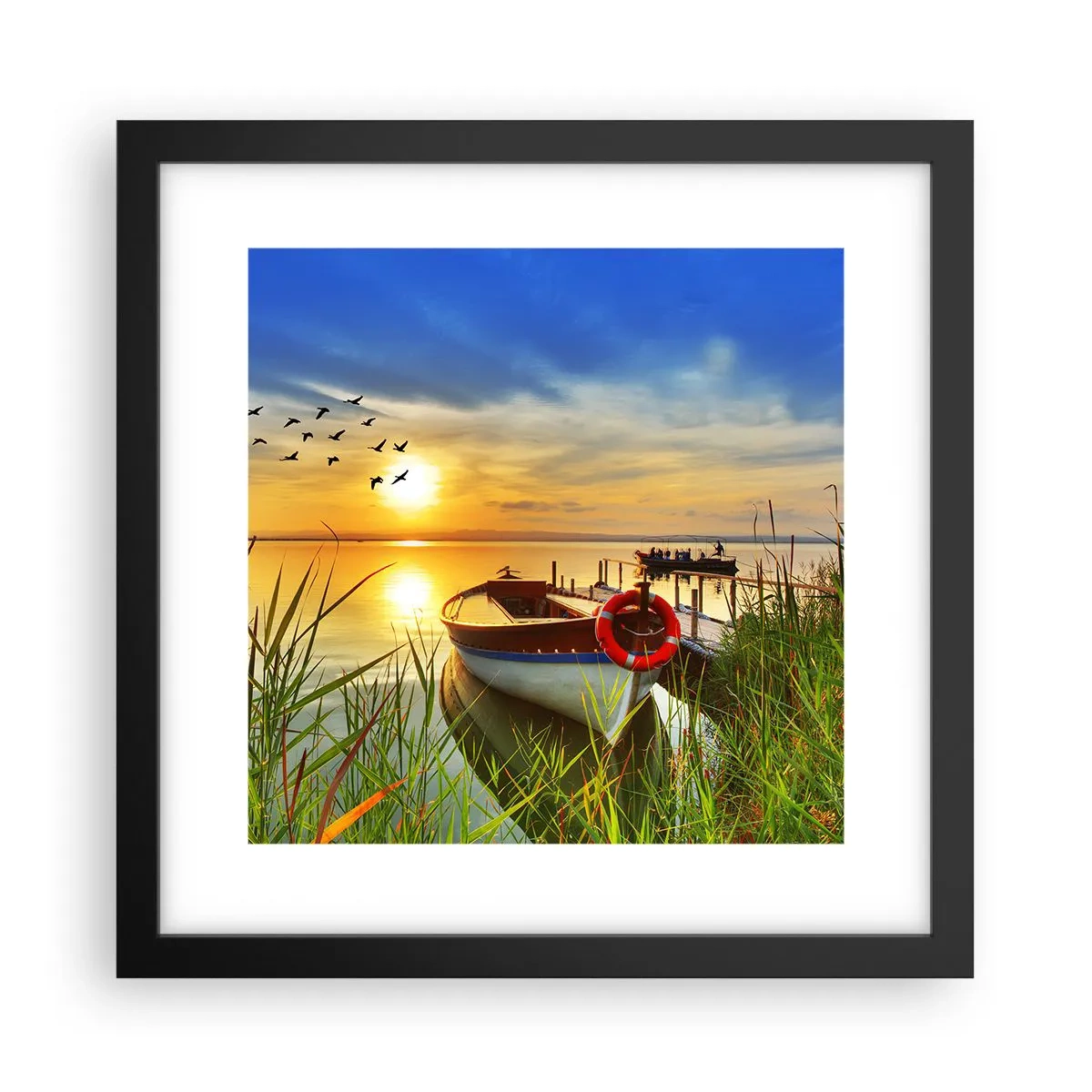 Poster in einem schwarzem Rahmen - Die Kormorane fliegen schon weg - 30x30 cm
