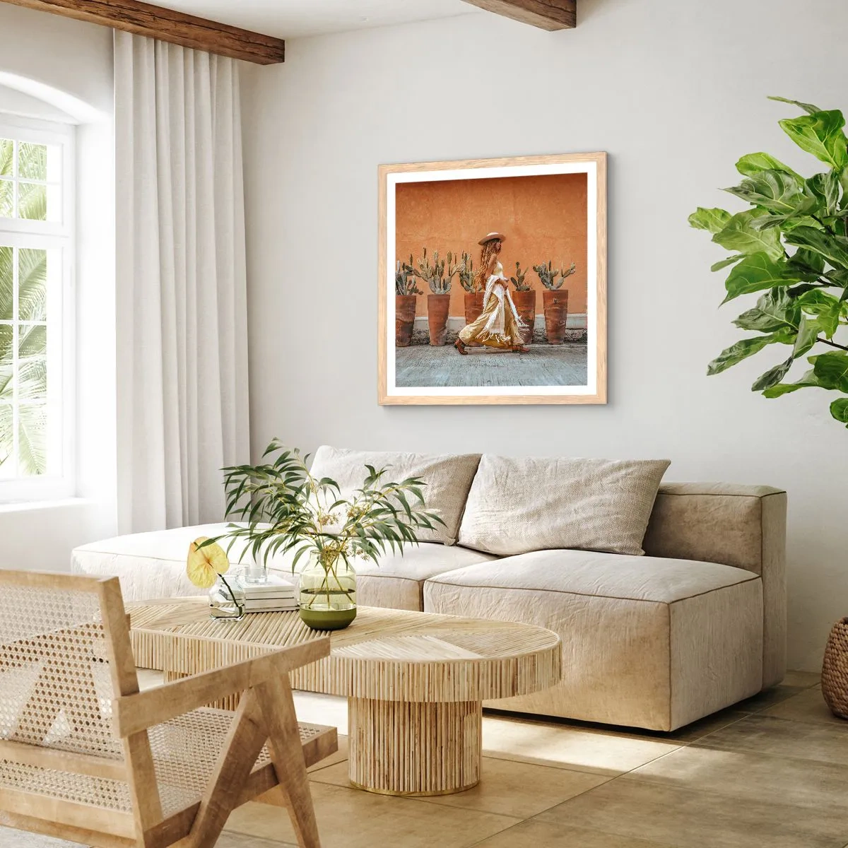 Poster in einem Rahmen aus heller Eiche - Hippie-Stil - 60x60 cm