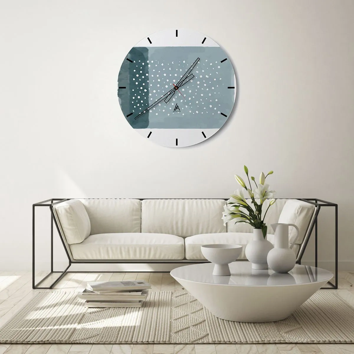 Wanduhr - Glasuhr - Eine moderne Komposition mit Punkten auf einem Hintergrund in Blautönen - 30x30cm - Auf Blau gewachsen - Moderne Wanddekoration für Wohnzimmer, Küche und Schlafzimmer ARTTOR