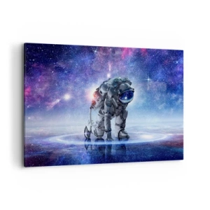 Bild auf Leinwand - Leinwandbild - Astronaut in einer galaktischen Landschaft - 120x80cm - Der Sternenhimmel über mir - Moderne Wanddekoration für Wohnzimmer und Schlafzimmer ARTTOR