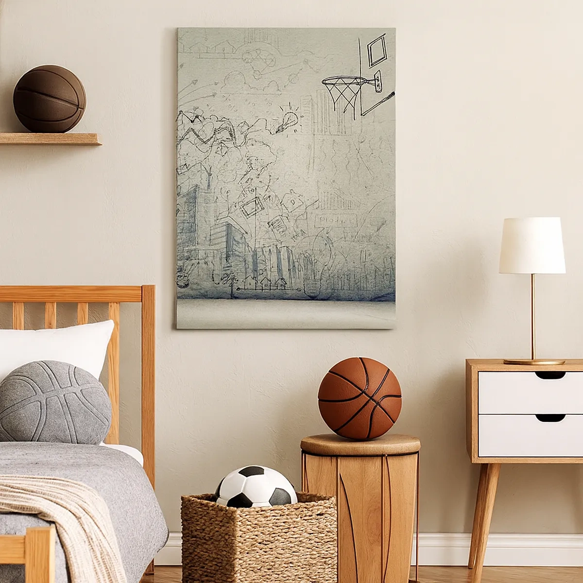 Bild auf Leinwand - Leinwandbild - Zeichnungen und Diagramme vor dem Hintergrund einer rohen Wand - 50x70cm - Mein tolles Stadtleben - Moderne Wanddekoration für Wohnzimmer und Schlafzimmer ARTTOR