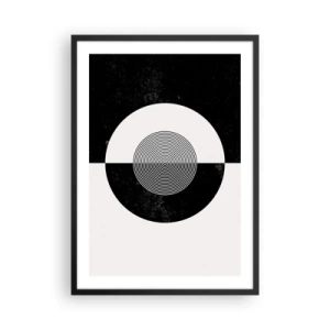 Poster in einem schwarzem Rahmen - Geometrisches Muster in Schwarz und Weiß mit einem konzentrischen Kreis - 50x70cm - Harmonie in Schwarz und Weiß - Moderne Wanddekoration für Wohnzimmer und Schlafzimmer ARTTOR