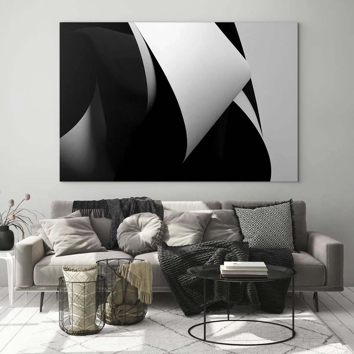 Glasbild - Bild auf glas - Eine minimalistische Komposition mit schwarzen und weißen Flächen - 70x50cm - Lichtflächen aus der Schattentiefe - Moderne Wanddekoration für Wohnzimmer und Schlafzimmer ARTTOR