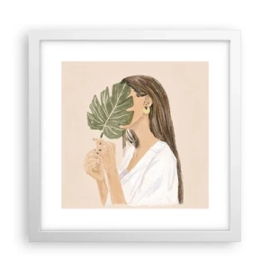 Poster in einem weißen Rahmen - Geheimnisvolles Porträt mit Fächer - 30x30 cm
