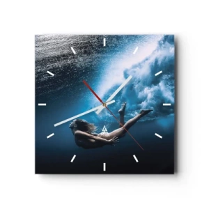 Wanduhr - Glasuhr - Unterwasseraufnahme mit einer Frau und Luftblasen - 30x30cm - Moderne Meerjungfrau - Moderne Wanddekoration für Wohnzimmer und Schlafzimmer ARTTOR