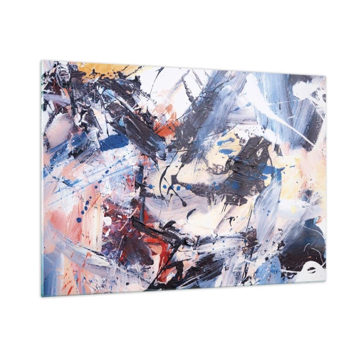 Glasbild - Bild auf glas - Abstrakte Malerei in intensiven Farben - 100x70cm - Verrückter Tanz der Abstraktion - Moderne Wanddekoration für Wohnzimmer und Schlafzimmer ARTTOR