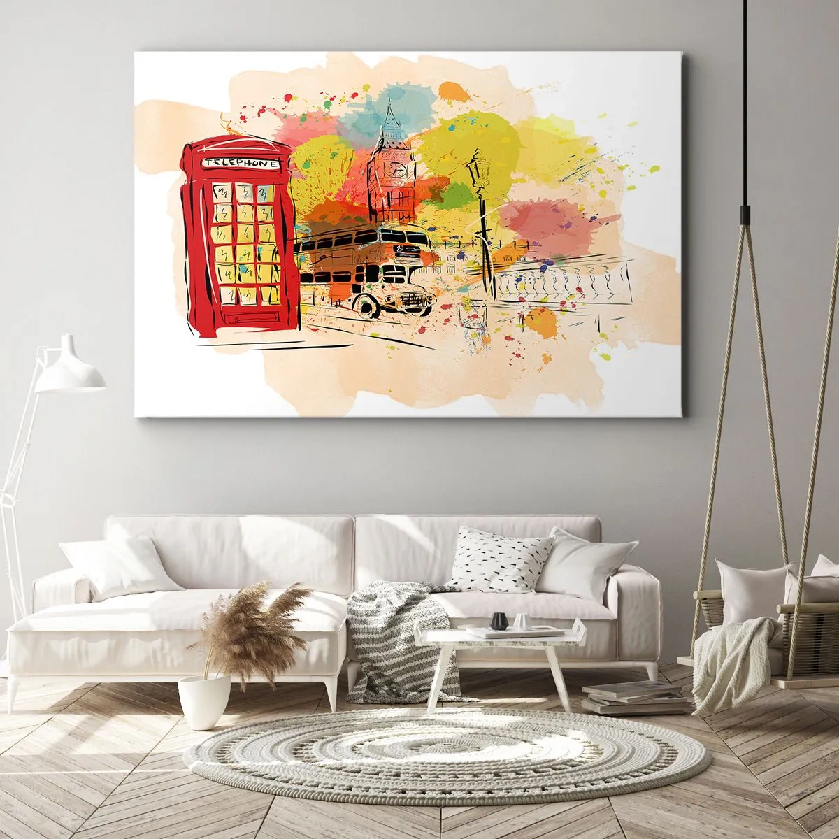 Bild auf Leinwand - Leinwandbild - London-Thema mit rotem Bus und Stand - 120x80cm - Die Stadt der Vielfalt - Moderne Wanddekoration für Wohnzimmer und Schlafzimmer ARTTOR