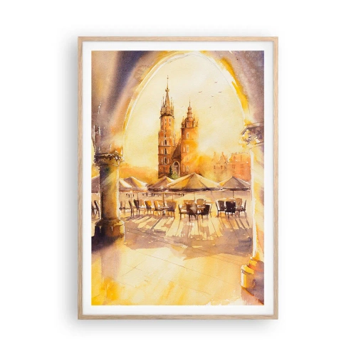 Poster in einem Rahmen aus heller Eiche - Östlich über dem Krakauer Marktplatz - 70x100 cm