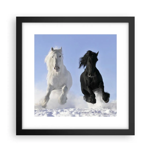 Poster in einem schwarzem Rahmen - Schwarz-Weiß-Galopp - 30x30 cm