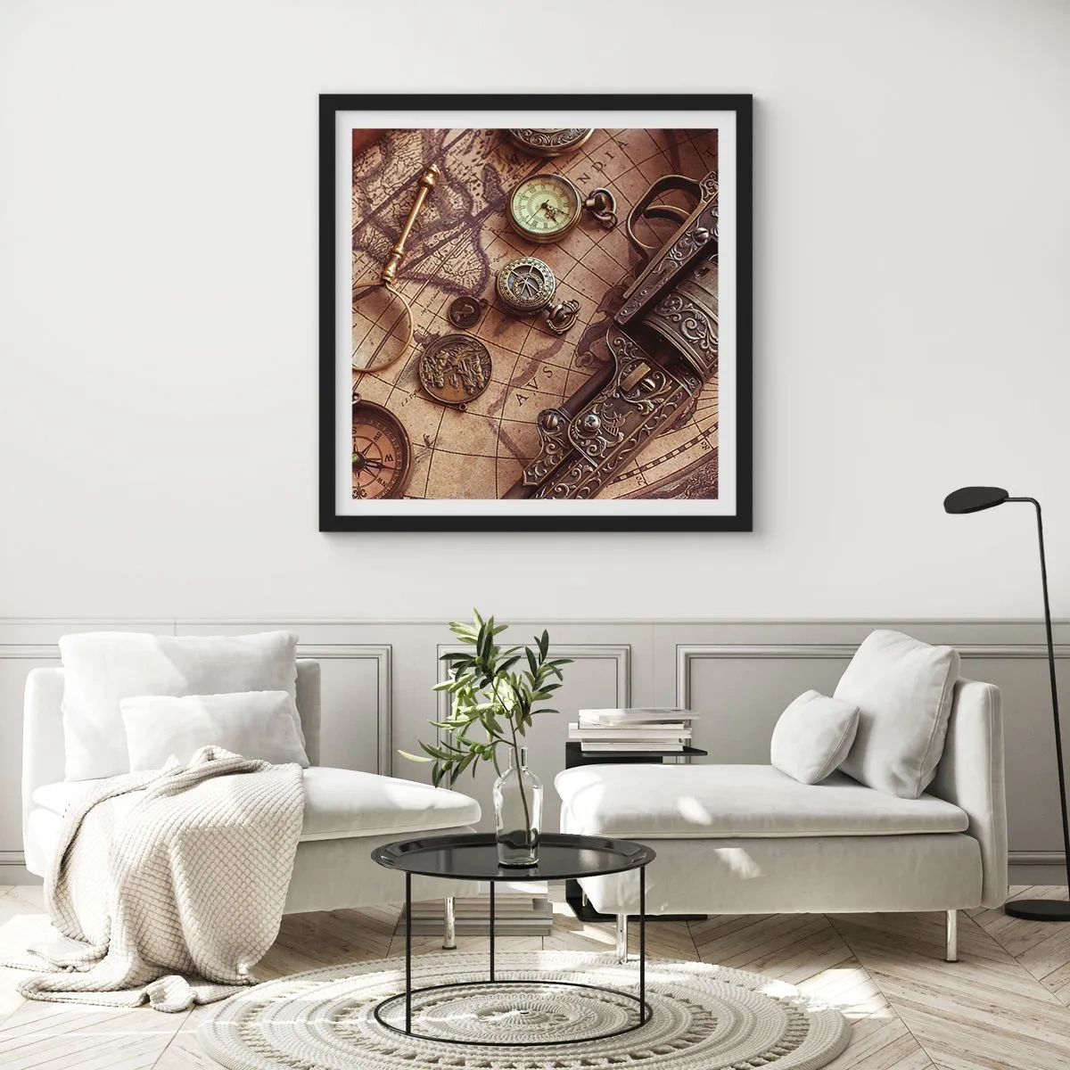 Poster in einem schwarzem Rahmen - Das Abenteuer ruft - 40x40 cm