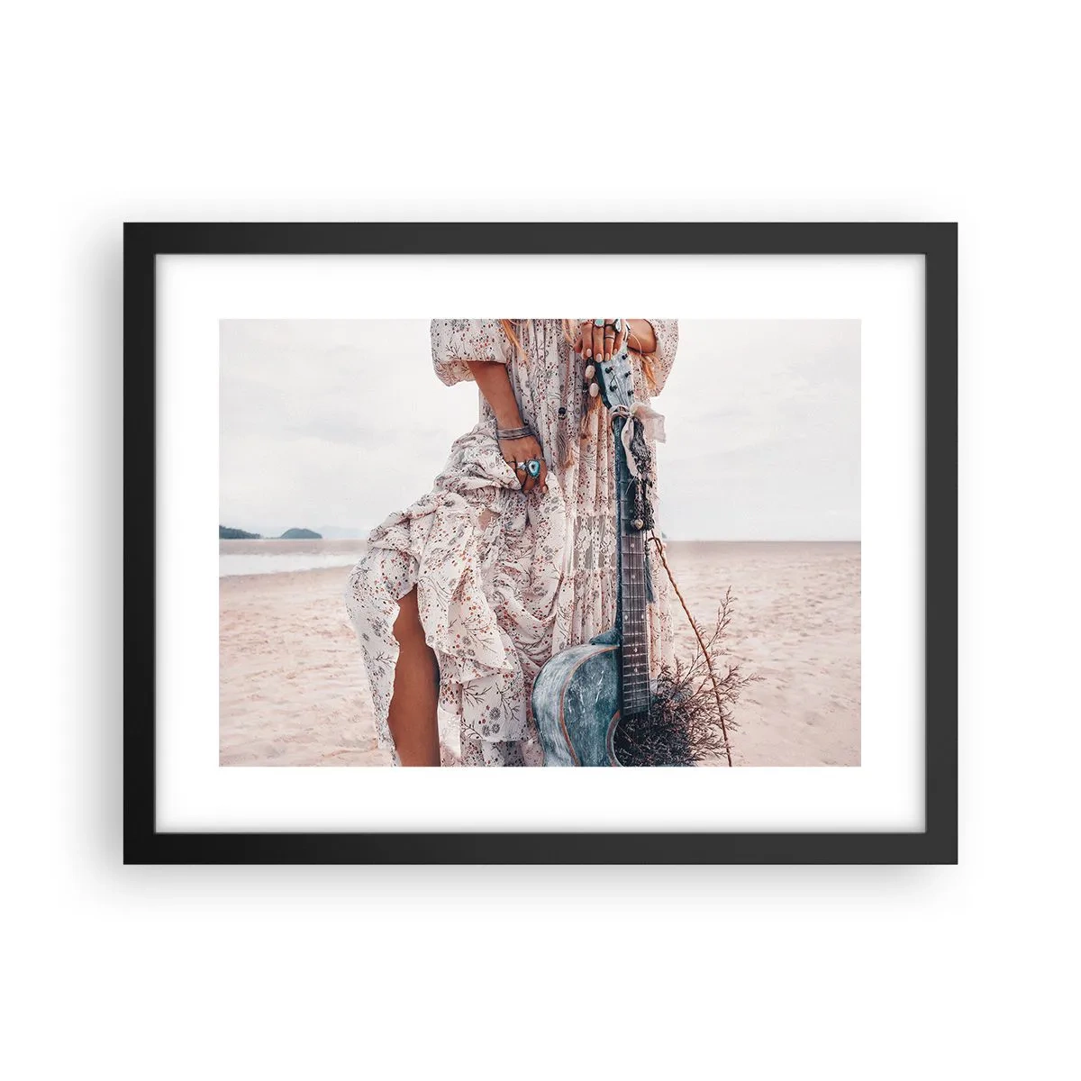 Poster in einem schwarzem Rahmen - Kinderblumen auf dem Weg - 40x30 cm