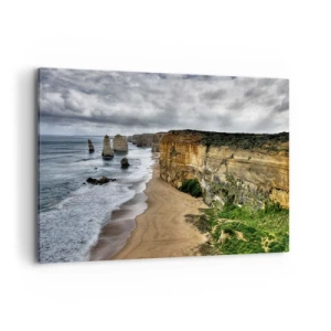 Bild auf Leinwand - Leinwandbild - Steilküste mit Strand und Felsformationen - 120x80cm - Rohe Schönheit - Moderne Wanddekoration für Wohnzimmer und Schlafzimmer ARTTOR