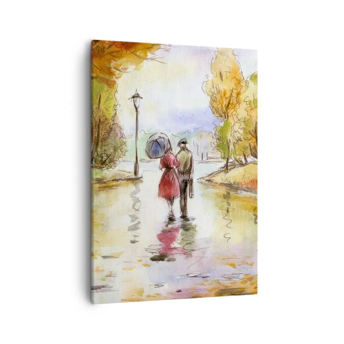 Bild auf Leinwand - Leinwandbild - Ein Spaziergang im Herbstpark mit einem Regenschirm - 50x70cm - Romantischer Herbst im Park - Moderne Wanddekoration für Wohnzimmer und Schlafzimmer ARTTOR