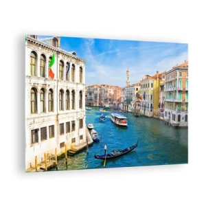Glasbild - Bild auf glas - Ein Kanal in Venedig mit Gondeln und Booten auf dem Wasser - 70x50cm - Der einzigartige Verkehr der Welt - Moderne Wanddekoration für Wohnzimmer und Schlafzimmer ARTTOR
