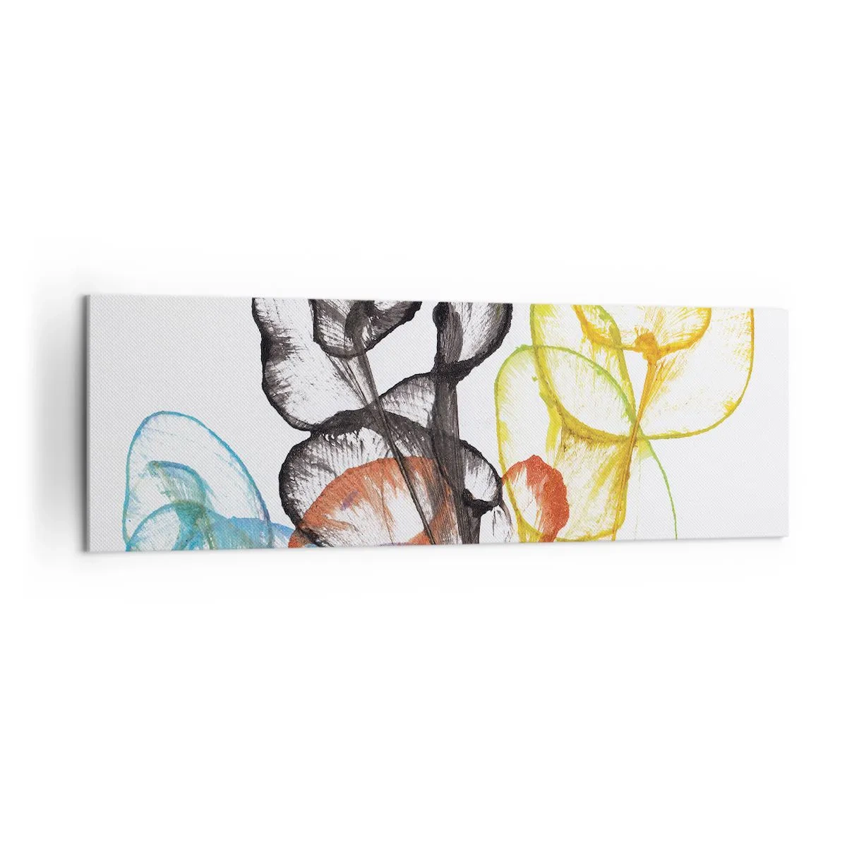 Bild auf Leinwand - Leinwandbild - Bunte transparente Blumen auf weißem Hintergrund - 160x50cm - Blumen mit Seele - Moderne Wanddekoration für Wohnzimmer und Schlafzimmer ARTTOR